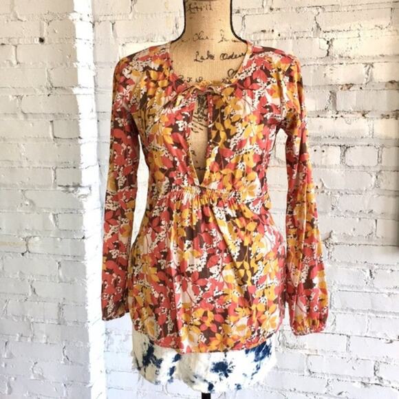 Eddie Bauer flower blouse XS FALL  tones L-sleeves - Picture 1 of 8